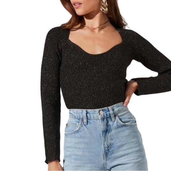 ASTR the Label Metallic Square Neck Long Sleeve Sweater- Extra Large - Picture 1 of 3